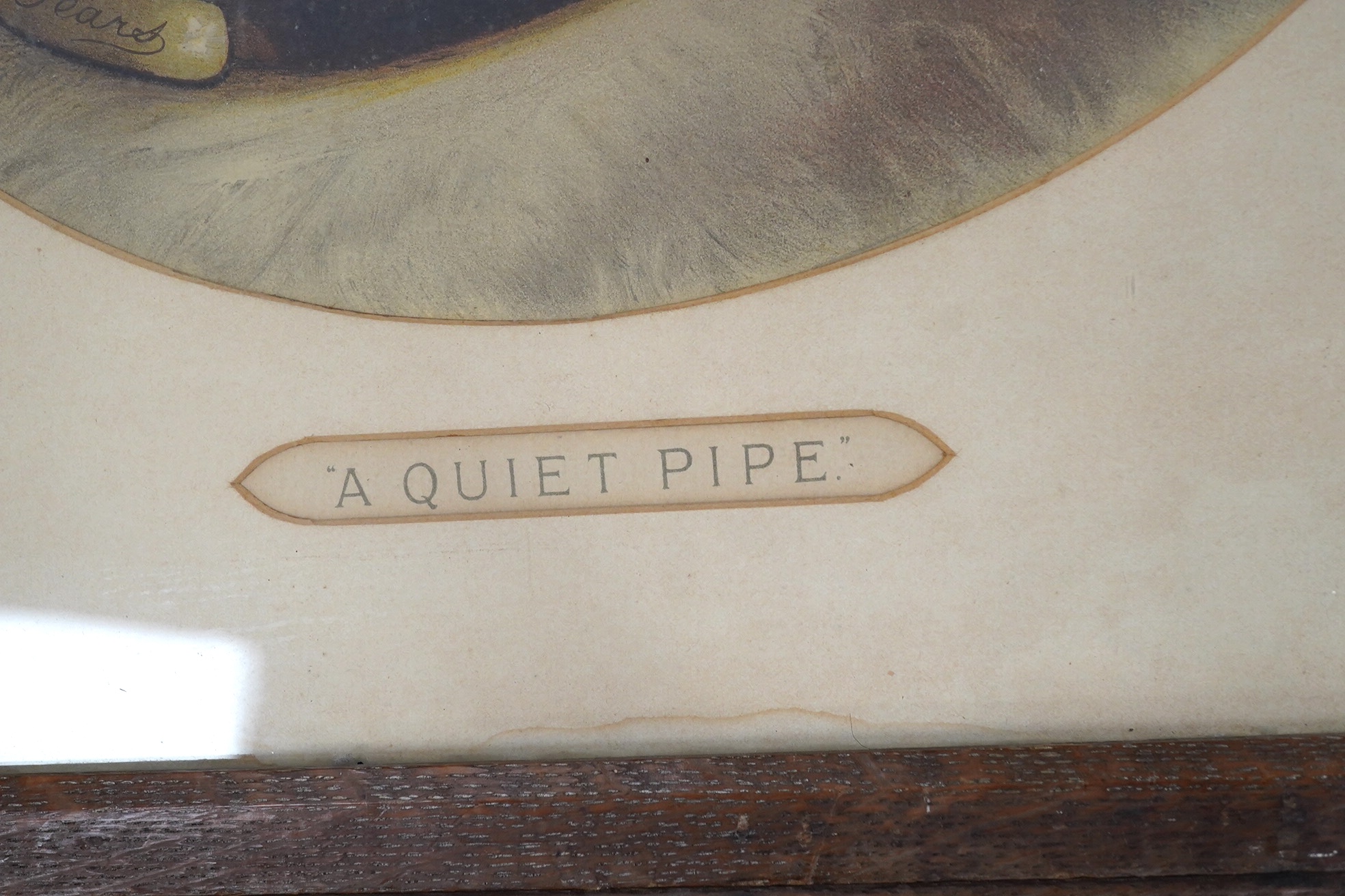 From the Studio of Fred Cuming. Two vintage Pears colour lithographs, comprising 'A quiet pipe' and 'Don't tell', from the painting by A G Elsley, one published by Cassell & Co., Ltd., largest 60 x 46cm. Condition - poor